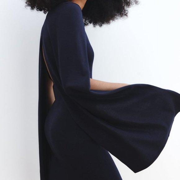 NWT KNIT CAPE NAVY BLUE DRESS - Picture 4 of 7